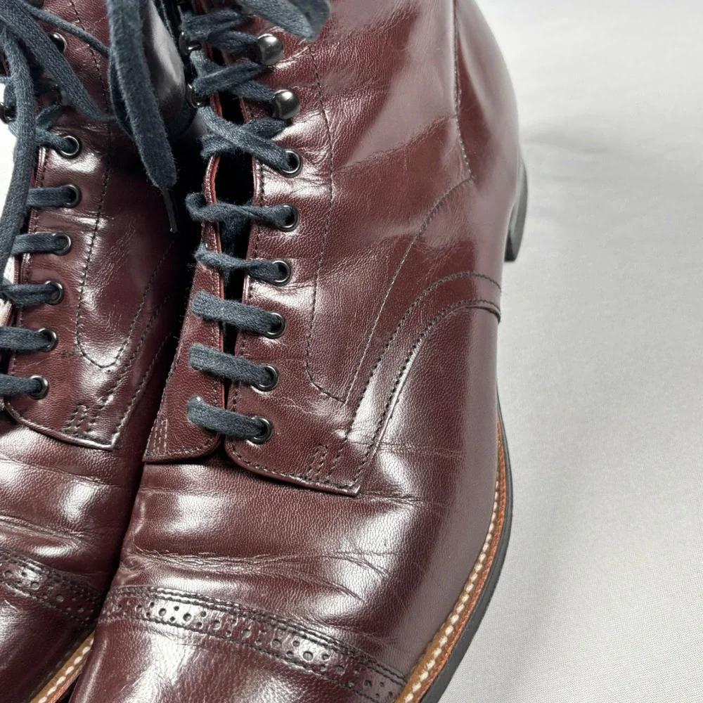 Stacy Adams Madison Boots Mens 12D Burgundy Leather Cap Toe Dress Heritage VTG